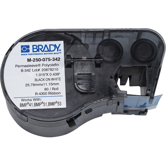 Brady Heat-Shrink Wire Marker Cartridge, Polyolefin, 0.439" L x 0.75" H, White