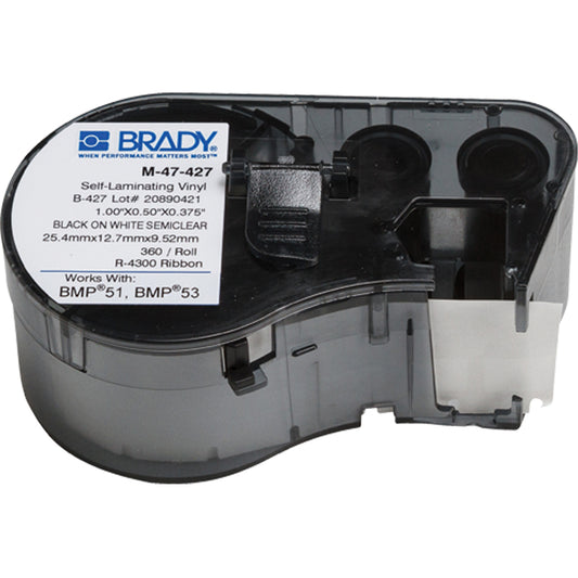 Brady Heat-Shrink Wire Marker Cartridge, Vinyl, 0.5" L x 1" H, White