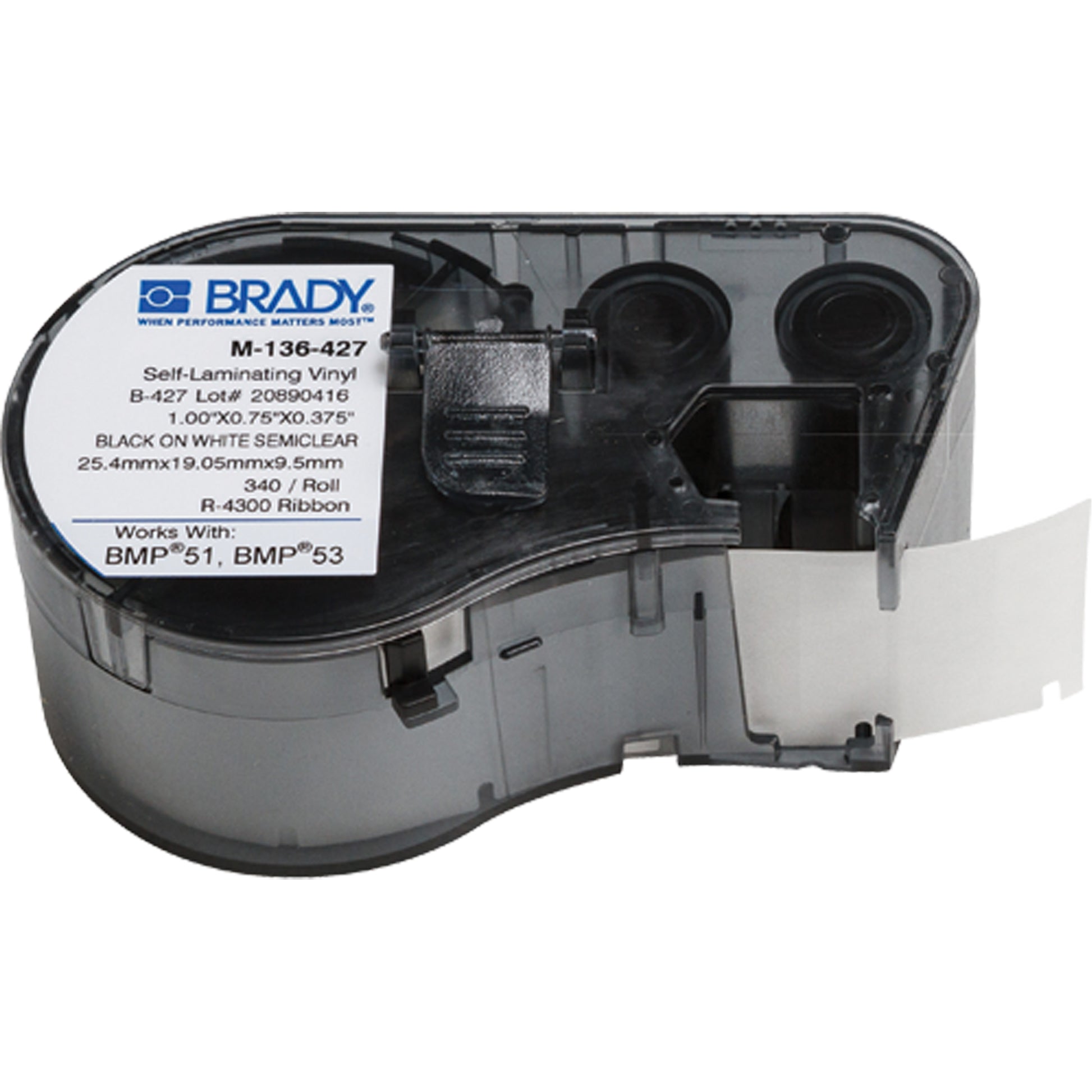 Brady Heat-Shrink Wire Marker Cartridge, Vinyl, 1" L x 0.75" H, White