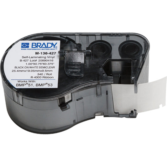Brady Heat-Shrink Wire Marker Cartridge, Vinyl, 1" L x 0.75" H, White