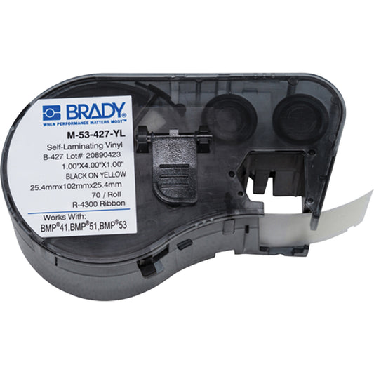Brady Heat-Shrink Wire Marker Cartridge, Vinyl, 1" L x 4" H, Black on Yellow