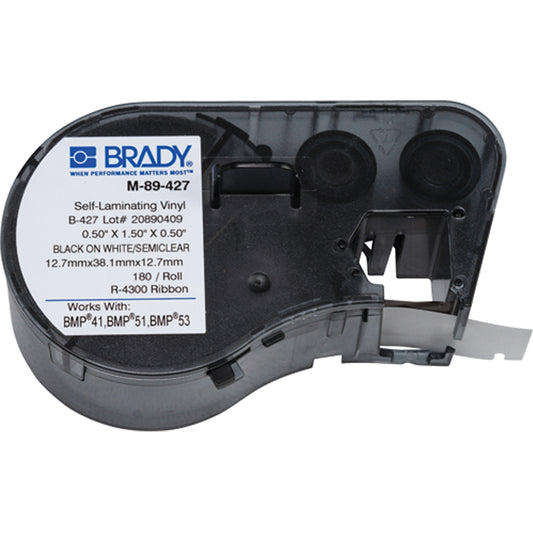 Brady Heat-Shrink Wire Marker Cartridge, Vinyl, 0.5" L x 1.5" H, White