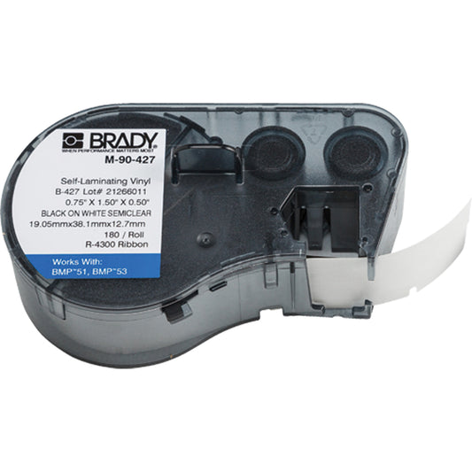 Brady Heat-Shrink Wire Marker Cartridge, Vinyl, 0.75" L x 1.5" H, White