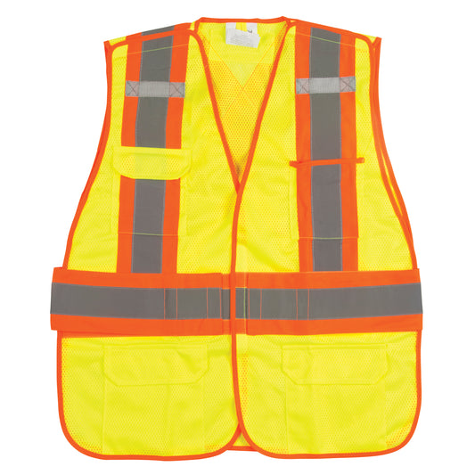 Zenith Safety Products Flame-Resistant Surveyor Vest, High Visibility Lime-Yellow, Medium, Polyester