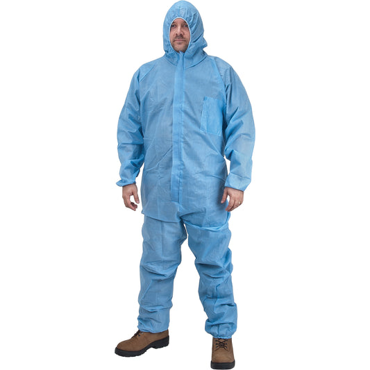Zenith Safety Products Premium Hooded Coveralls, X-Large, Blue, Polypropylene