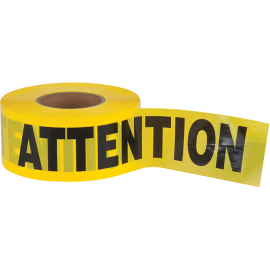 Zenith Safety Products "Attention" Barricade Tape, Bilingual, 3" W x 1000' L, 2 mils, Black on Yellow