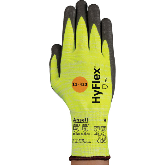 Ansell HyFlex® 11-423 Cut-Resistant Gloves, Size 10, 13 Gauge, Nitrile/Polyurethane Coated, Glass Fibre Shell, ASTM ANSI Level A2/EN 388 Level B