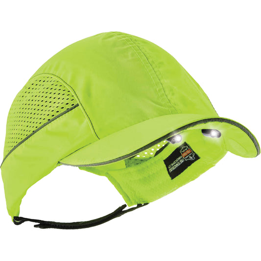Ergodyne Skullerz® 8960 Short Brim Bump Cap with LED Lighting, High Visibility Lime Green