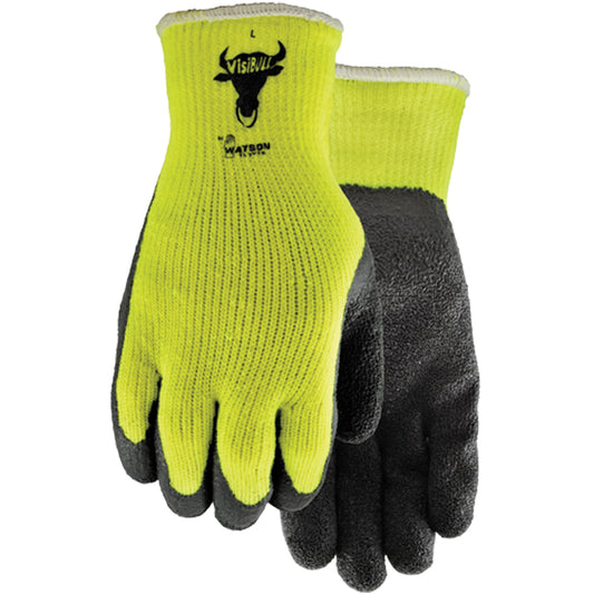 Watson Gloves 330 Visibull Gloves, 7/Small, Rubber Latex Coating, Polyester Shell