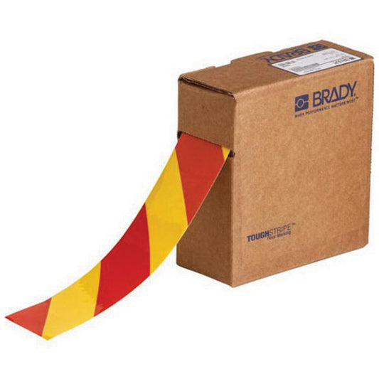 Brady ToughStripe® Floor Marking Tape, 2" x 100', Polyester, Red and Yellow