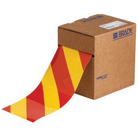 Brady ToughStripe® Floor Marking Tape, 4" x 100', Polyester, Red and Yellow