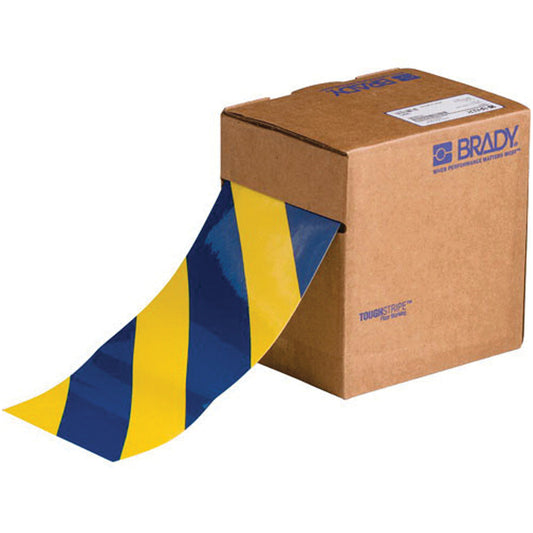 Brady ToughStripe® Floor Marking Tape, 4" x 100', Polyester, Blue and Yellow