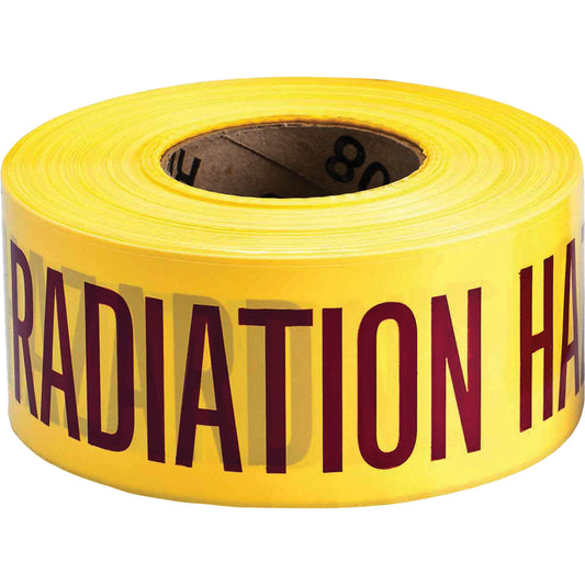 Brady Barricade Tape, English, 3" W x 1000' L, 3 mils, Magenta on Yellow