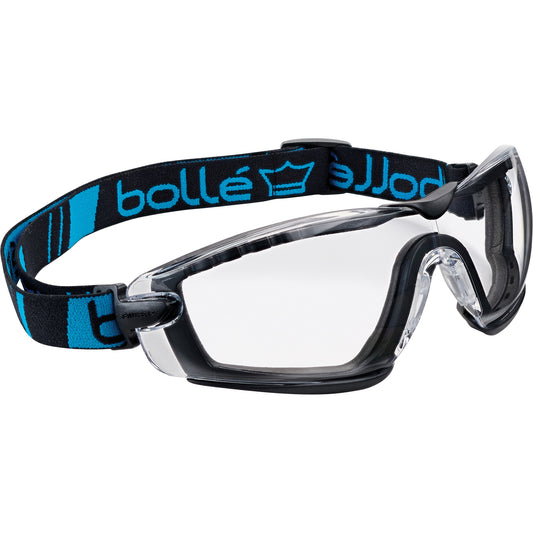 Bollé Safety Cobra Safety Glasses with Strap and Foam, Clear Lens, Anti-Fog/Anti-Scratch, Meets/Exceeds CSA Z94.3