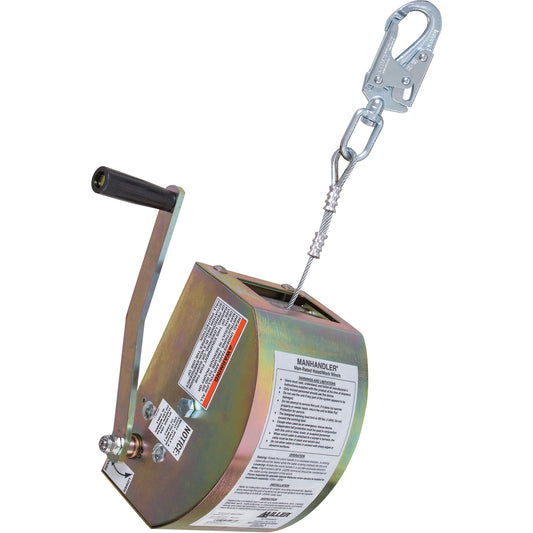 Honeywell ManHandler™ Hoist/Winch Lifeline, 65', 1 Leg, Stainless Steel Cable, Snap Hook Harness Connector, Built-in Anchor