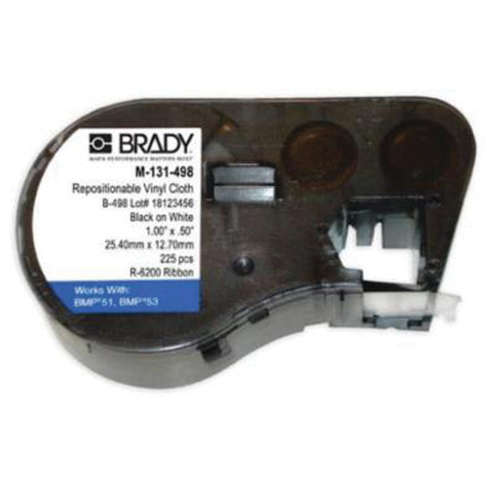 Brady REPO.VINYL CLOTH LBLS,1.25"X1.5",BLK/WHT,180/CRT