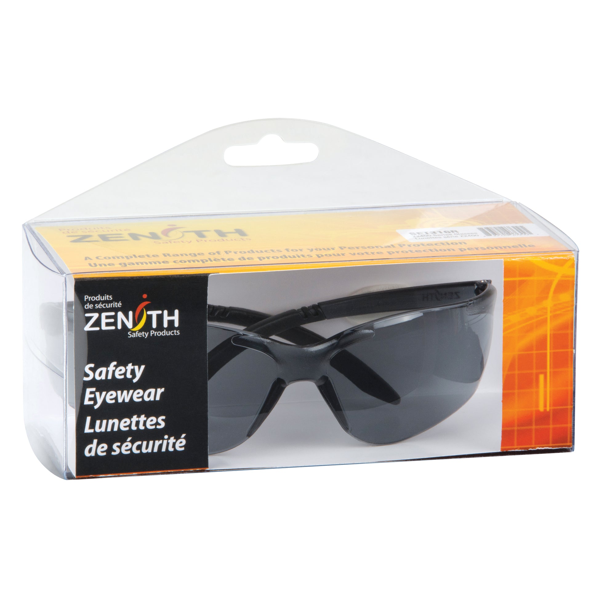 Zenith Safety Products Z2400 Series Safety Glasses, Grey/Smoke Lens, Anti-Scratch, ANSI Z87+