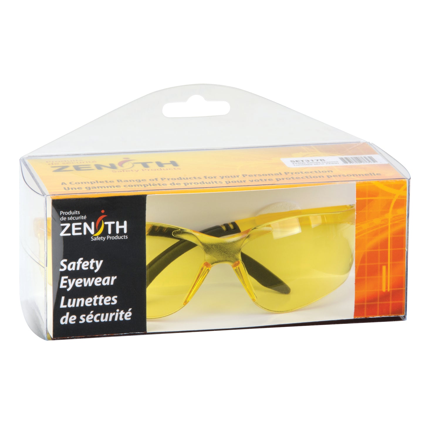 Zenith Safety Products Z2400 Series Safety Glasses, Amber Lens, Anti-Scratch, ANSI Z87+