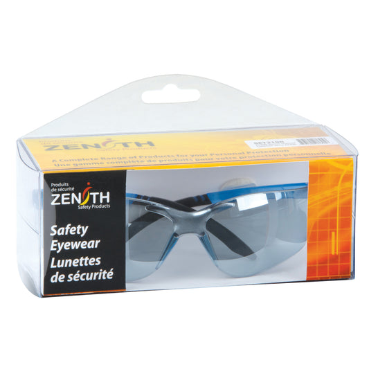 Zenith Safety Products Z2400 Series Safety Glasses, Blue/Indoor/Outdoor Mirror Lens, Anti-Scratch, ANSI Z87+