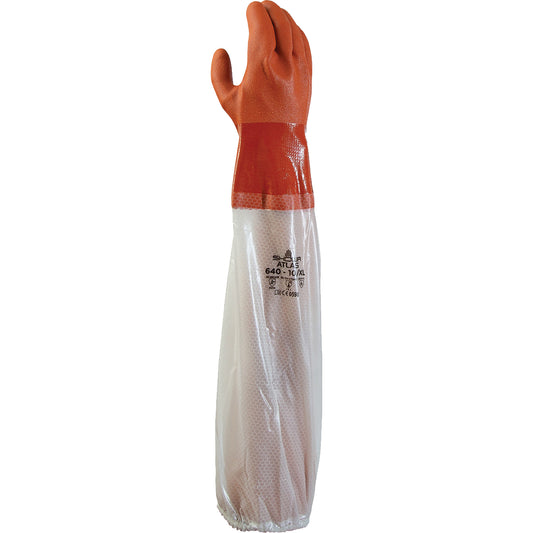  640 Chemical-Resistant Gloves, Size Large, 25" L, PVC, Cotton Inner Lining, 43.3-mil