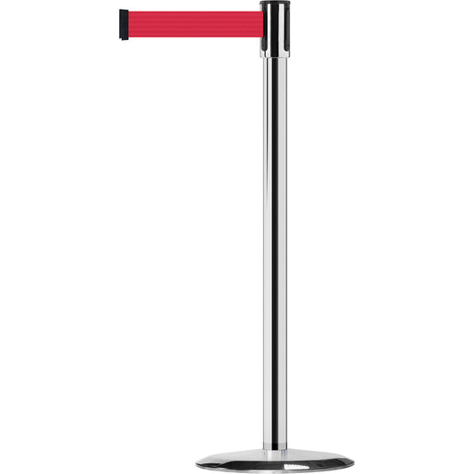 Tensator Slimline TensaBarrier® Barrier Post, Steel, 38" H, Red Tape, 7.5' Tape Length