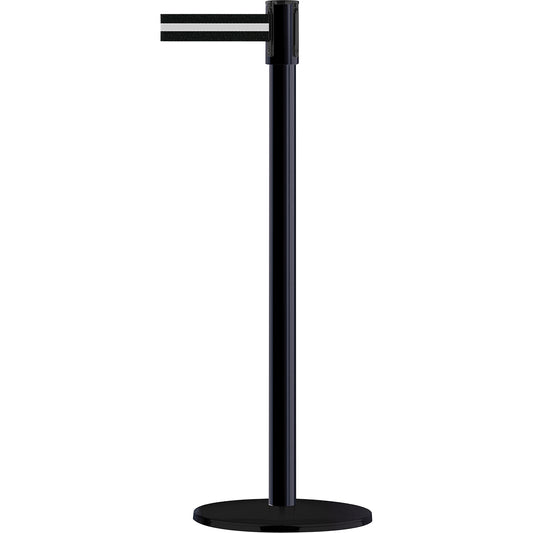 Tensator Slimline TensaBarrier® Barrier Post, Steel, 38" H, Black/White Tape, 7.5' Tape Length