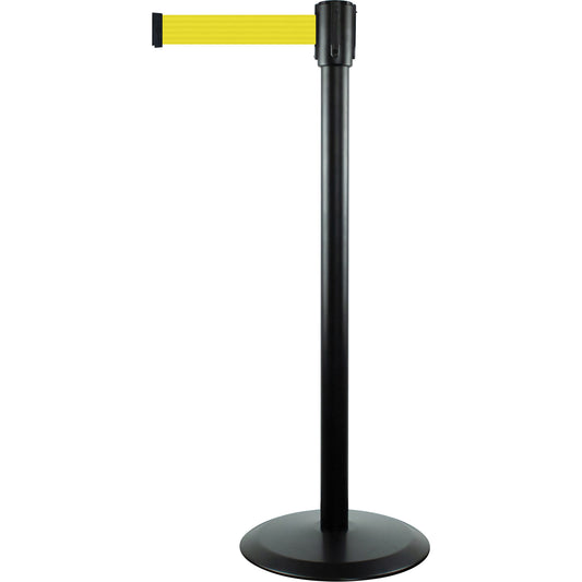 Tensator Slimline TensaBarrier® Barrier Post, Steel, 38" H, Yellow Tape, 7.5' Tape Length