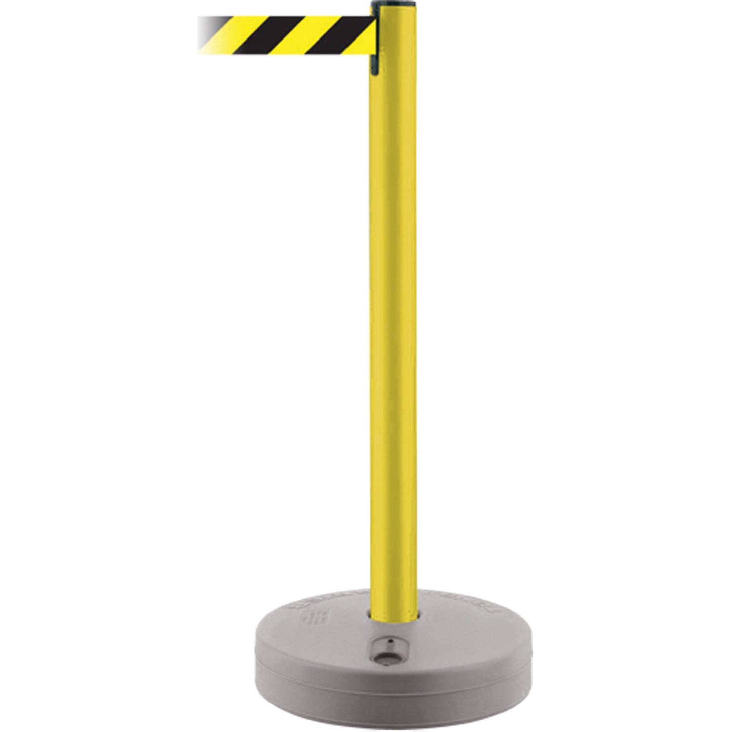 Tensator Outdoor TensaBarrier® Barrier Post, Plastic, 37" H, Black/Yellow Tape, 13' Tape Length