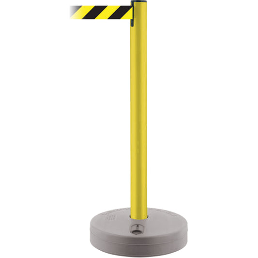 Tensator Outdoor TensaBarrier® Barrier Post, Plastic, 37" H, Black/Yellow Tape, 13' Tape Length