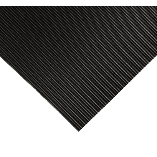 Wearwell Corrugated Switchboard Matting No.702, 4' W x 20' L, 1/4" Thickness, Black, PVC