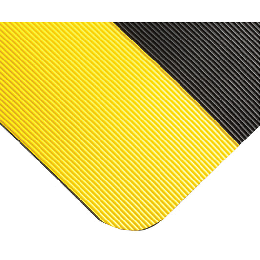 Wearwell Corrugated Switchboard Matting No.702, 3' W x 5' L, 1/4" Thickness, Black/Yellow, PVC