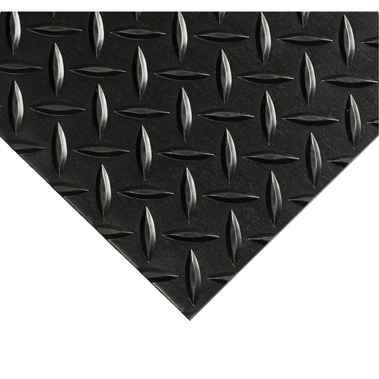 Wearwell Diamond-Plate Switchboard Matting No.701, 3' W x 42' L, 1/4" Thickness, Black, PVC