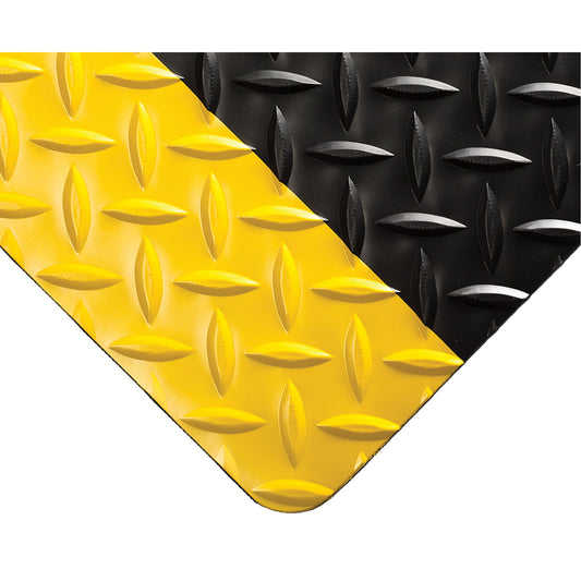 Wearwell Diamond-Plate Switchboard Matting No.701, 3' W x 75' L, 1/4" Thickness, Black/Yellow, PVC