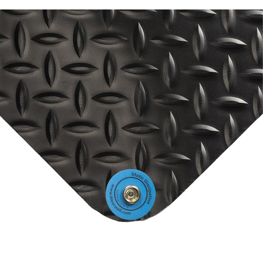 Wearwell Electrically Conductive Mat No.786, 4' W x 75' L x 9/16" T, PVC, Diamond, Black