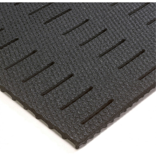 Wearwell Abrasive Coated Kushion Walk Mats No.480, Slotted, 3' x 20' x 3/8", Black, PVC