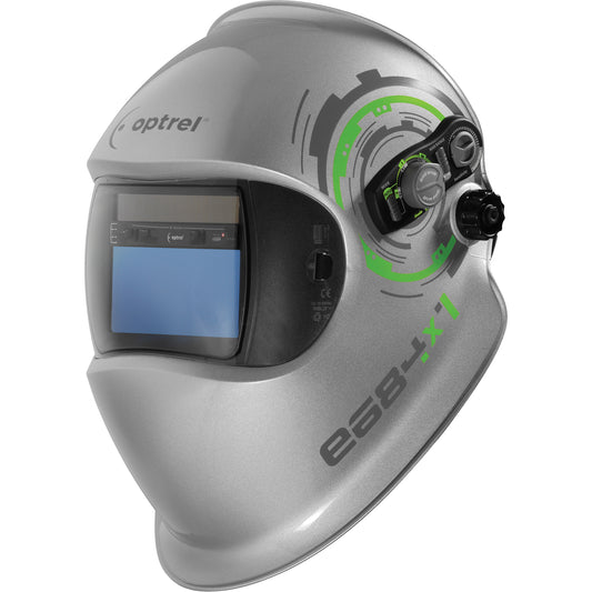 e684 Welding Helmets, 3.94" L x 1.97" W View Area, 4/5 - 13 Shade Range, Silver