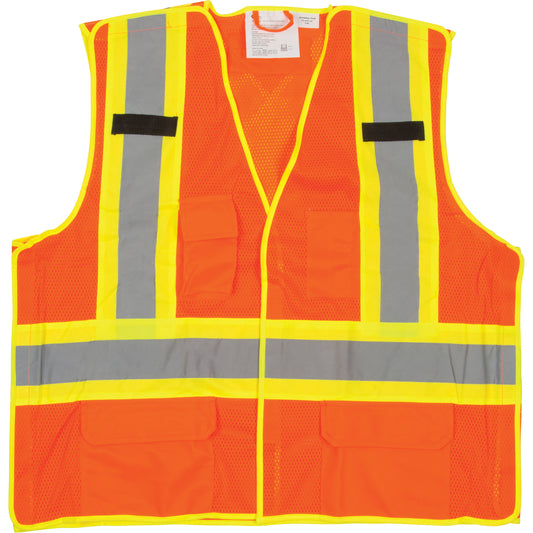 Work Zone Safety 5-Point Tear-Away Premium Safety Vest , High Visibility Orange, Large/X-Large, Polyester
