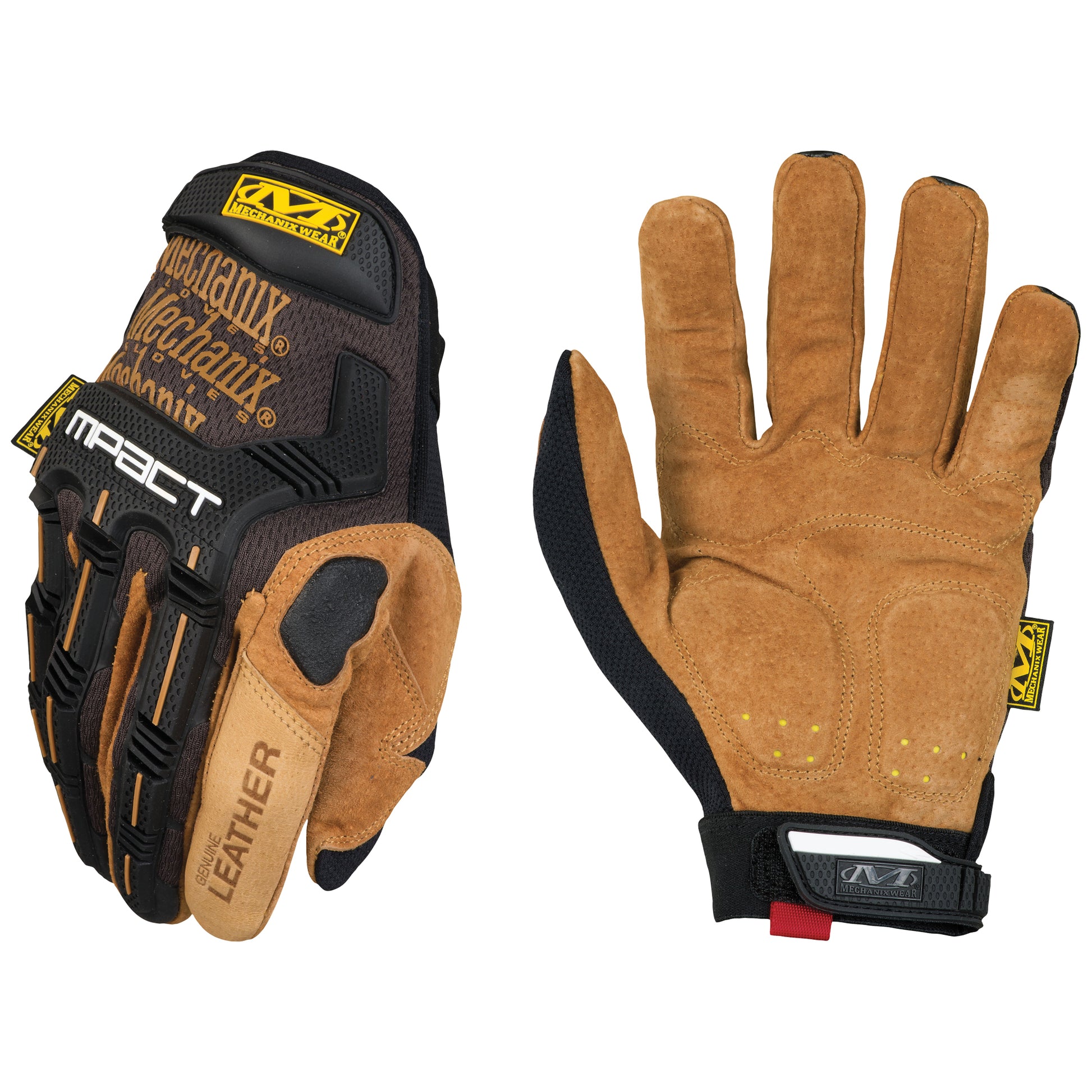 Mechanix Wear M-Pact® Gloves, Medium, Grain Leather Palm, Hook & Loop Cuff