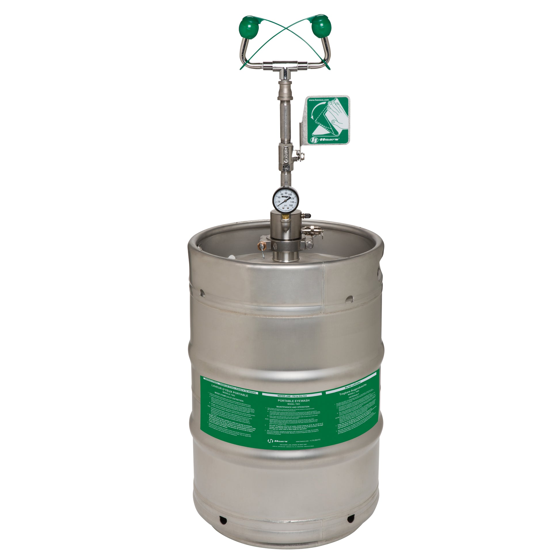 Haws Portable Emergency Eyewash, Pressurized, 15 gal. Capacity, Meets ANSI Z358.1