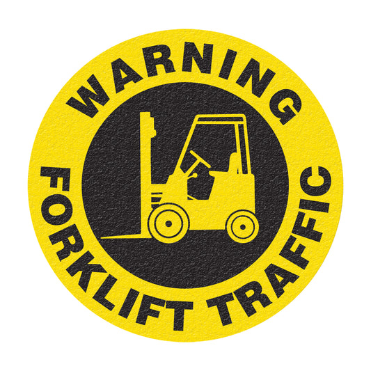 Incom Top Tape & Label "Warning Forklift Traffic" Floor Sign, Adhesive, English with Pictogram