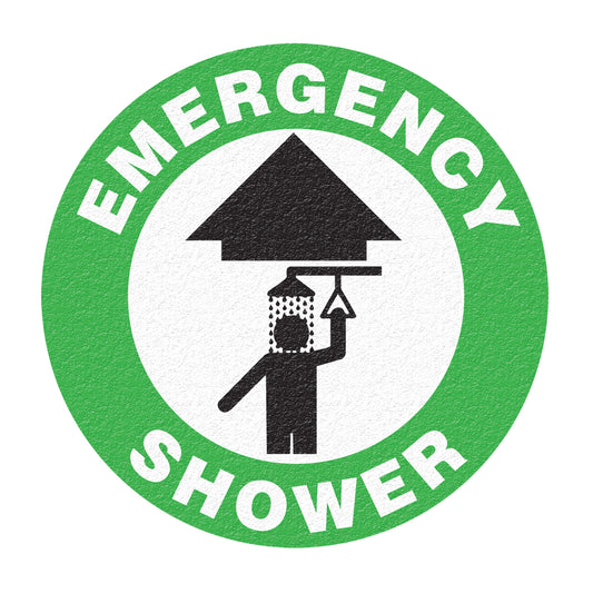 Incom Top Tape & Label "Emergency Shower" Floor Sign, Adhesive, English with Pictogram