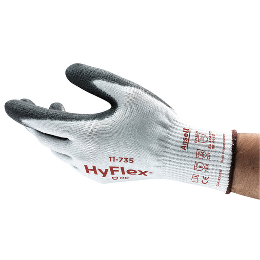 Ansell HyFlex®11-735 Cut Resistant Gloves, Size 2X-Large/11, 10 Gauge, Polyurethane Coated, Nylon/Fibreglass/HPPE/Spandex Shell, ASTM ANSI Level A4/EN 388 Level C