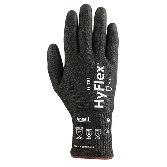 Ansell HyFlex® 11-751 Cut Resistant Gloves, Size X-Large/10, 10 Gauge, Polyurethane Coated, Nylon/Kevlar® Shell, ASTM ANSI Level A4/EN 388 Level C