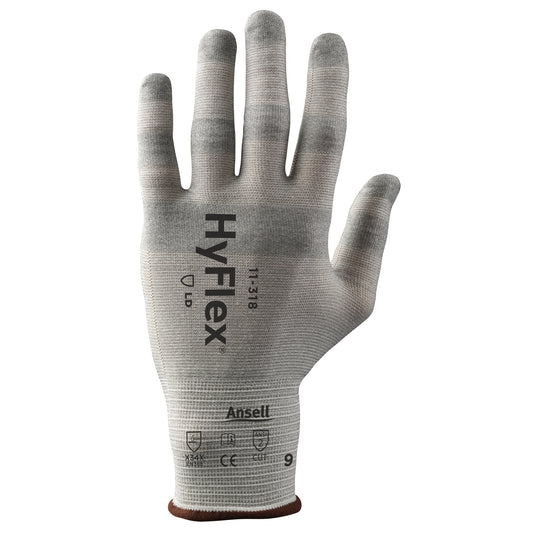 Ansell HyFlex® 11-318 Cut Resistant Gloves, Size Medium/8, 18 Gauge, Dyneema® Shell, ASTM ANSI Level A2/EN 388 Level B