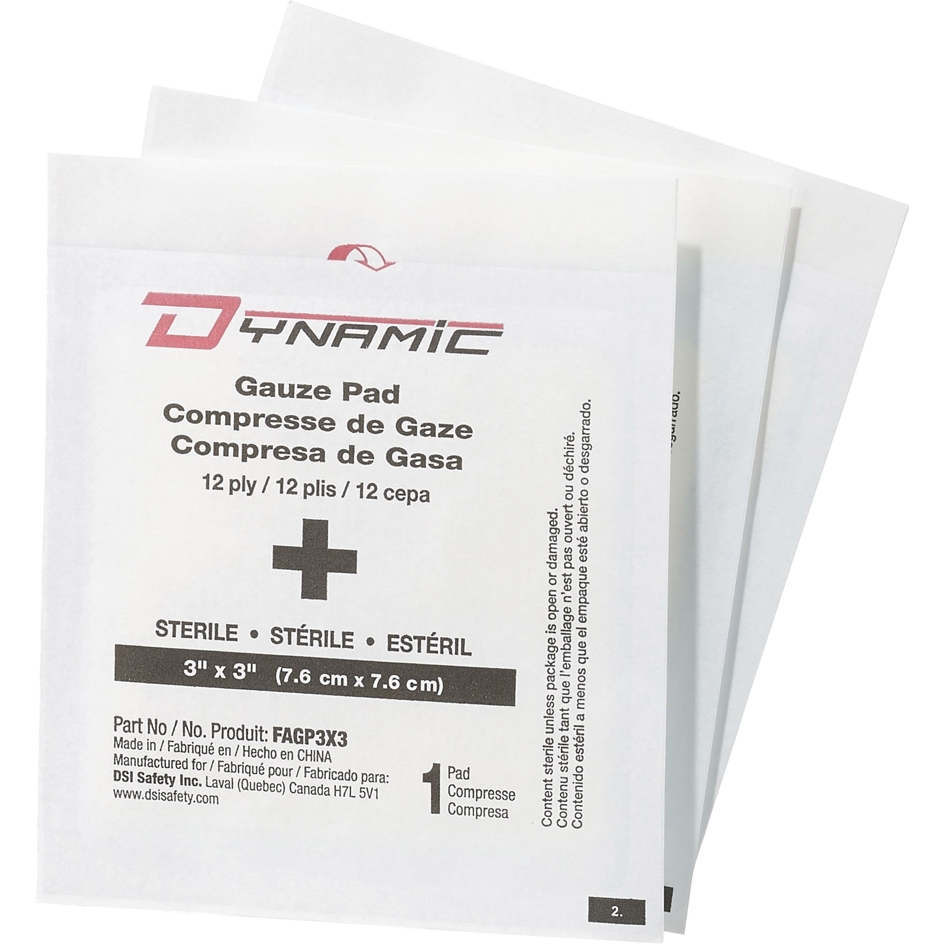 Protective Industrial Products Dynamic™ Gauze, Pad, 3" L x 3" W, Sterile, Medical Device Class 1