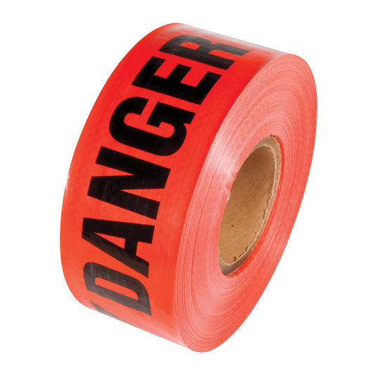 Incom Top Tape & Label Reinforced Grade Barricade Tape, English, 3" W x 500' L, 5 mils, Black on Red