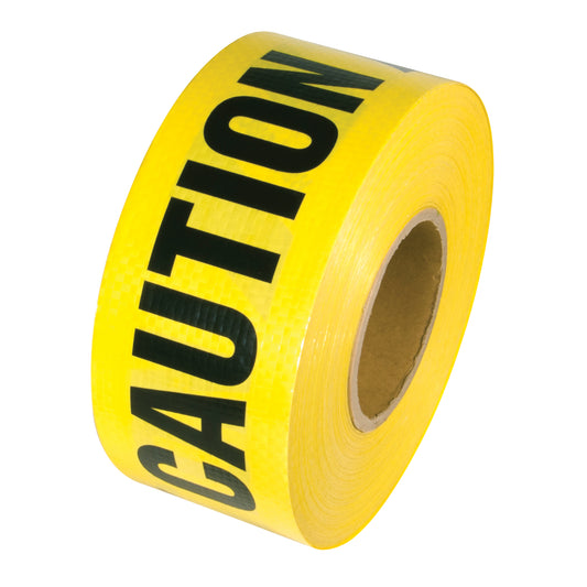 Incom Top Tape & Label Reinforced Grade Barricade Tape, English, 3" W x 500' L, 5 mils, Black on Yellow