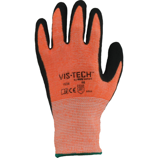 Jomac Canada Vis-Tech Y9294 Cut Resistant Gloves, Size Small/7, 13 Gauge, Polyurethane Coated, Stainless Steel Shell, ANSI/ISEA 105 Level 4