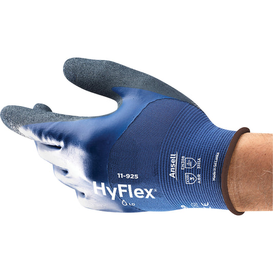Ansell HyFlex® 11-925 Cut Resistant Gloves, Size Medium/8, 18 Gauge, Nitrile Coated, Nylon Shell, ASTM ANSI Level A1/EN 388 Level 1