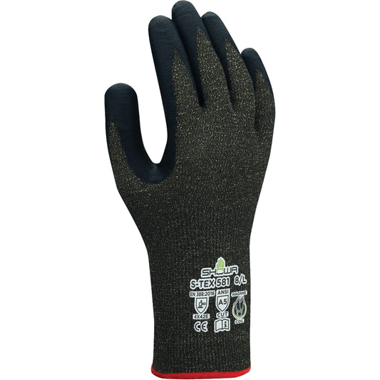 Showa S-TEX® 581 Cut Resistant Gloves, Size Large/8, 13 Gauge, Foam Nitrile Coated, Stainless Steel/Kevlar® Shell, ANSI/ISEA 105 Level 5/EN 388 Level E